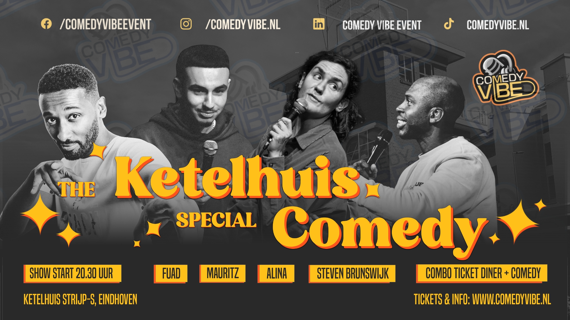 24 januari 2025 🎤 Comedyavond met Mauritz, Fuad, Alina en Steven Brunswijk! 🎤